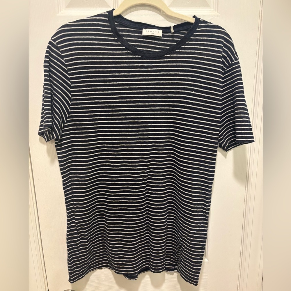 Sandro Blue and White Striped Linen Tee Men’s Small (44)